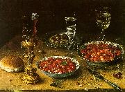 Osias Beert Still Life with Cherries & Strawberries in China Bowls oil painting